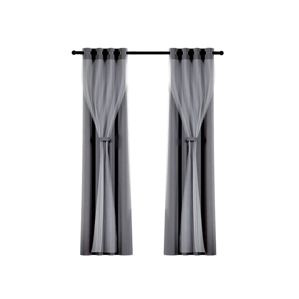 2X 132x304cm | Blockout Sheer Curtains | Charcoal