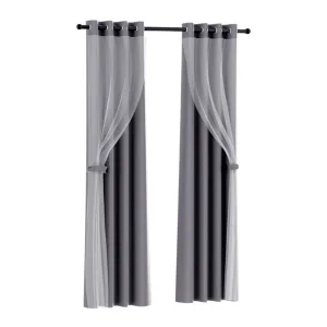 2X 132x304cm | Blockout Sheer Curtains | Charcoal