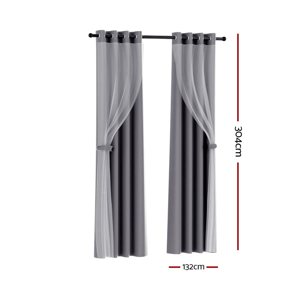2X 132x304cm | Blockout Sheer Curtains | Charcoal