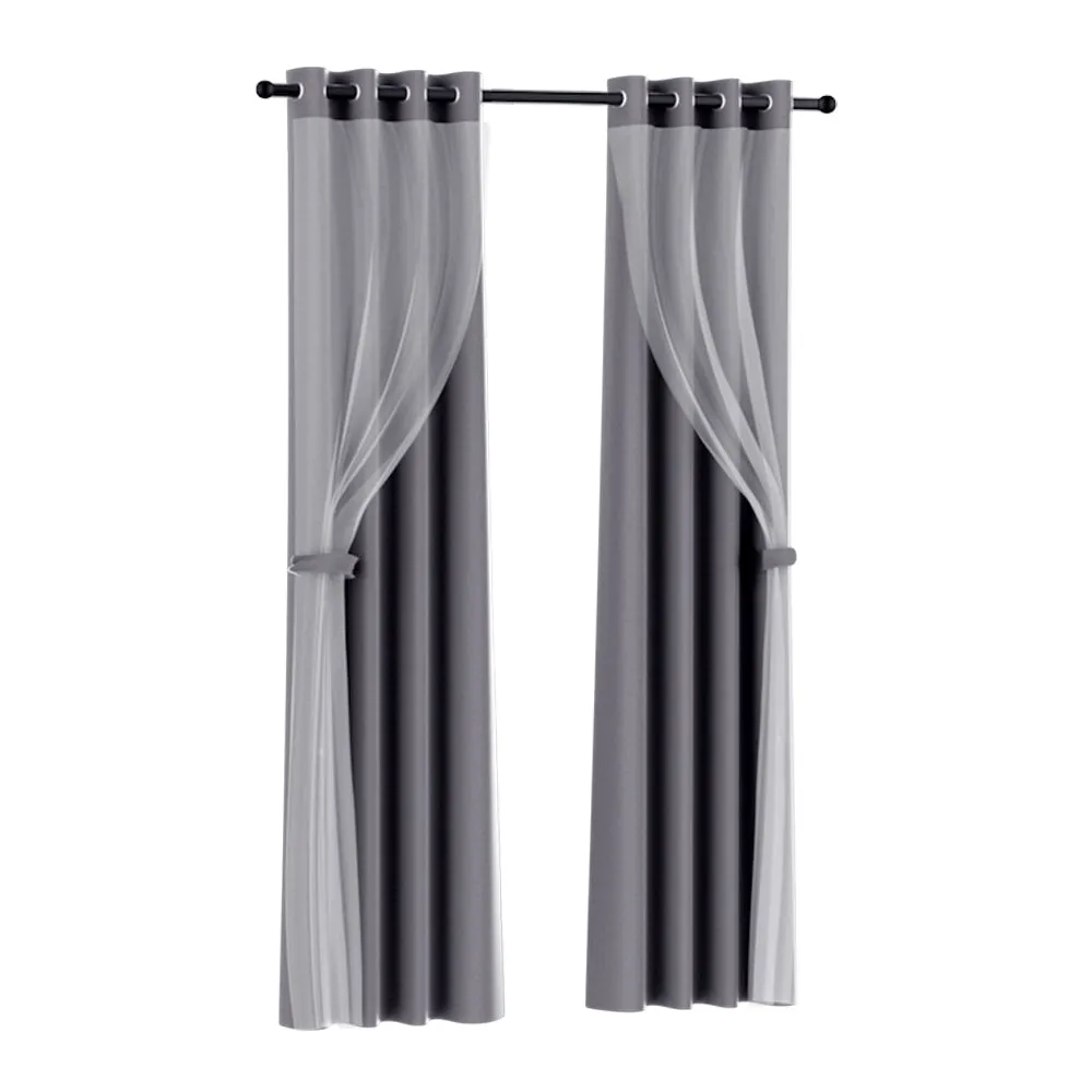 2X 132x304cm | Blockout Sheer Curtains | Charcoal
