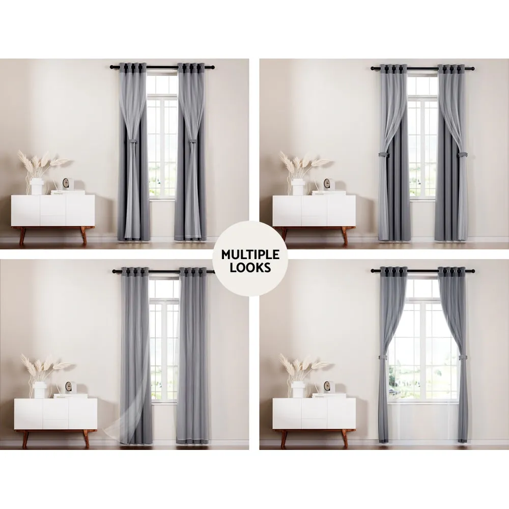 2X 132x304cm | Blockout Sheer Curtains | Charcoal
