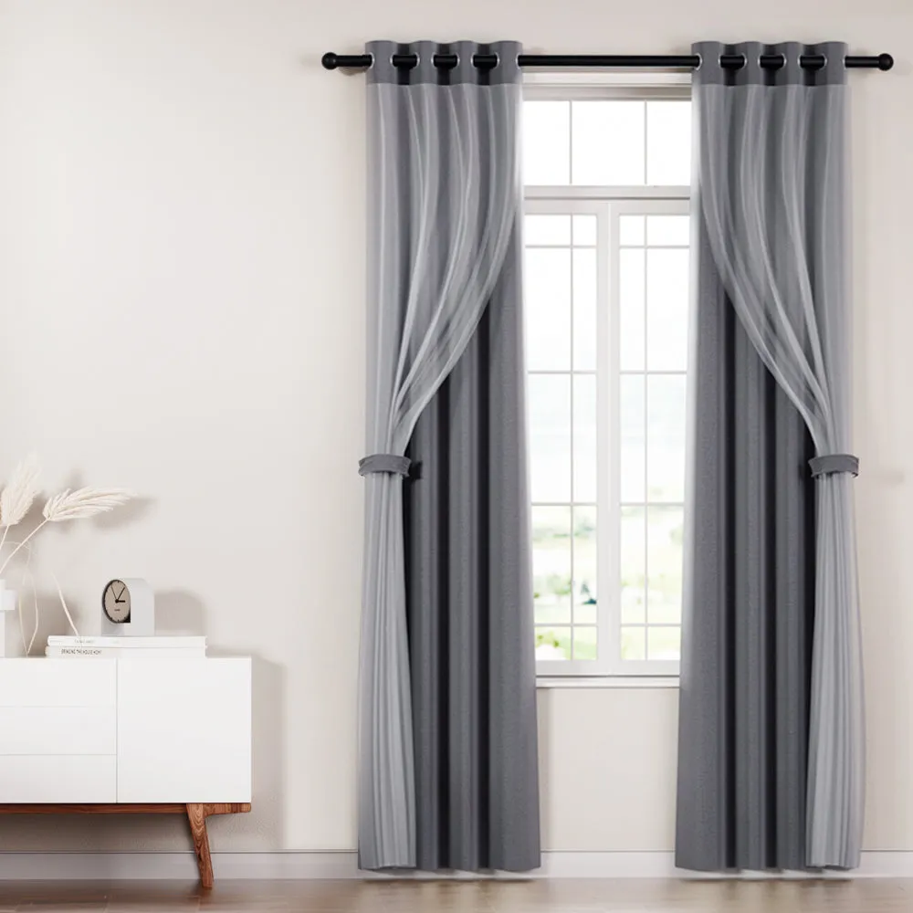 2X 132x304cm | Blockout Sheer Curtains | Charcoal