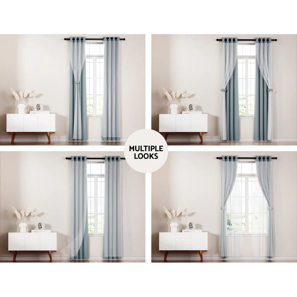 2X 132x304cm | Blockout Sheer Curtains | Light Grey