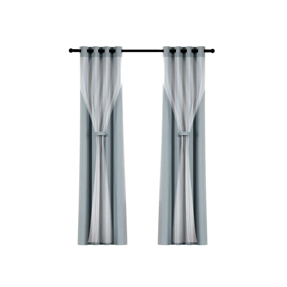 2X 132x304cm | Blockout Sheer Curtains | Light Grey