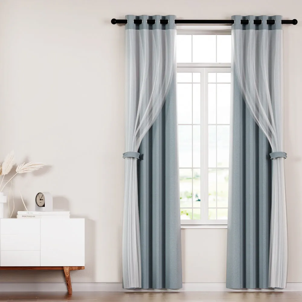 2X 132x304cm | Blockout Sheer Curtains | Light Grey