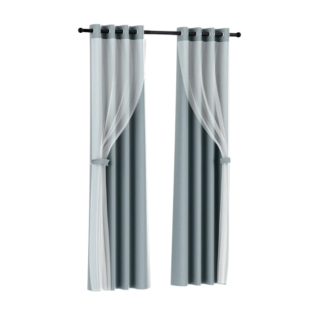 2X 132x304cm | Blockout Sheer Curtains | Light Grey