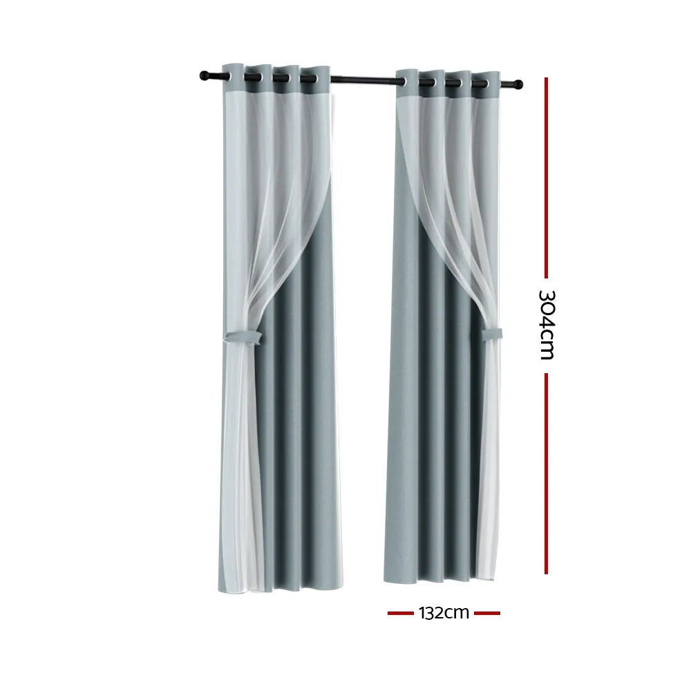 2X 132x304cm | Blockout Sheer Curtains | Light Grey