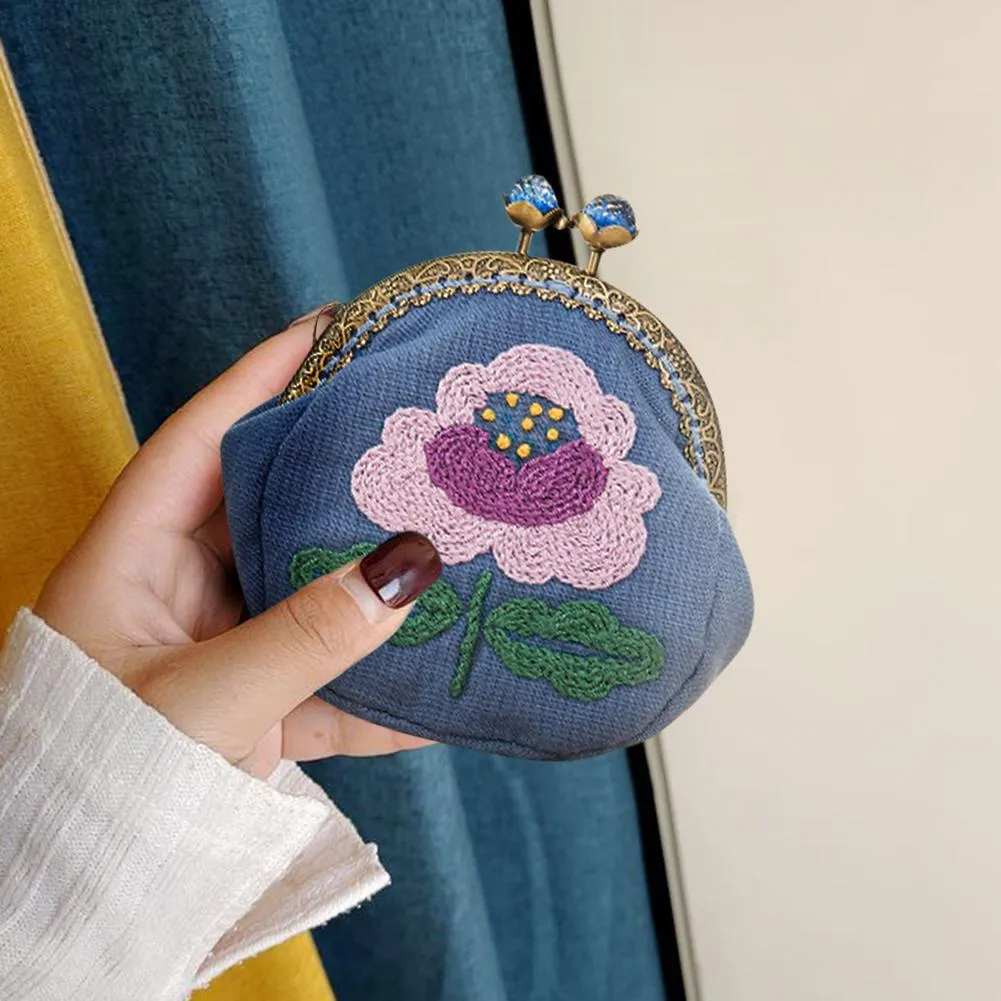 3pcs DIY Flowers Embroidered Clutch Women Snap Coin Purse Bags Kits