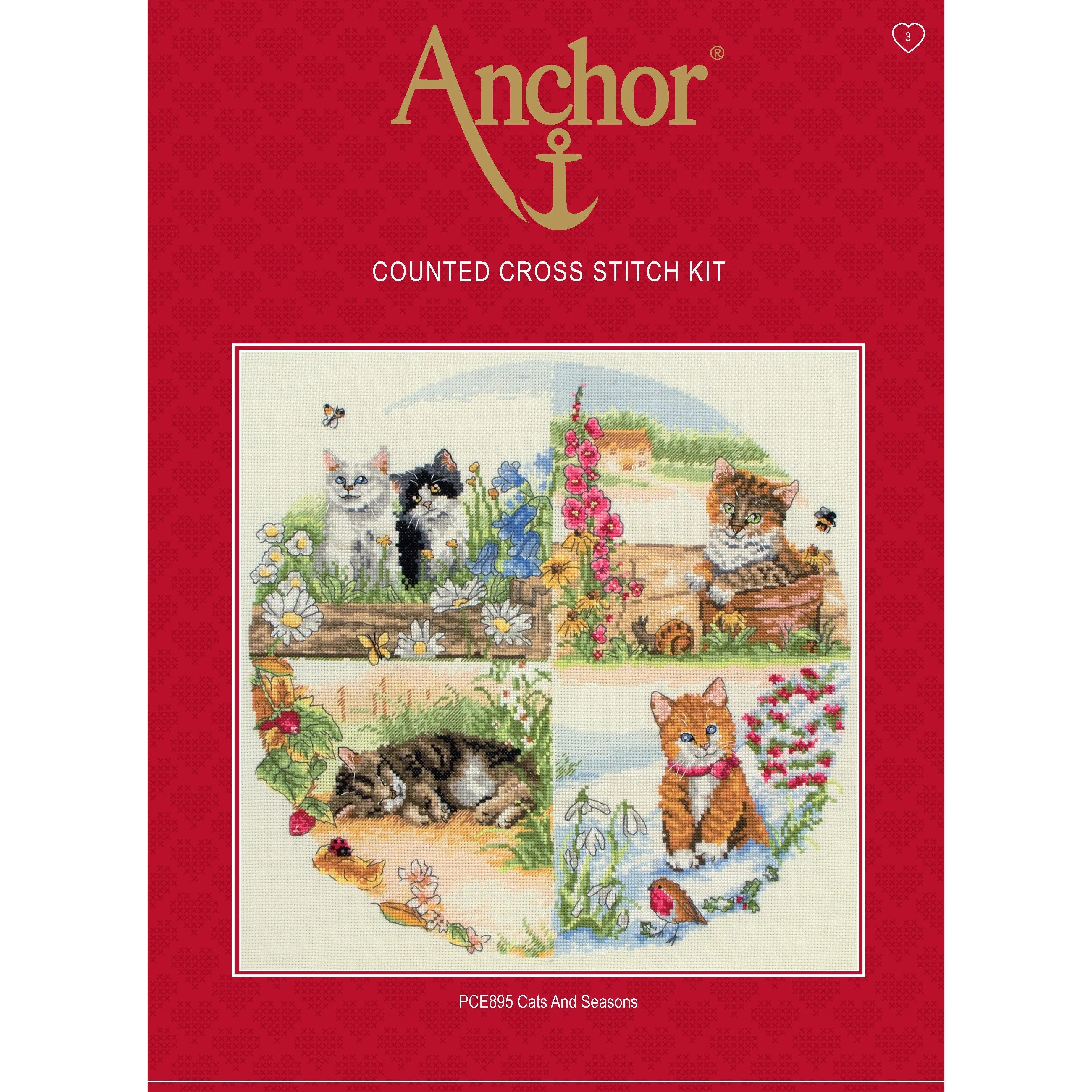 Anchor Cross Stitch Kit - Cats and Seasons, PCE895