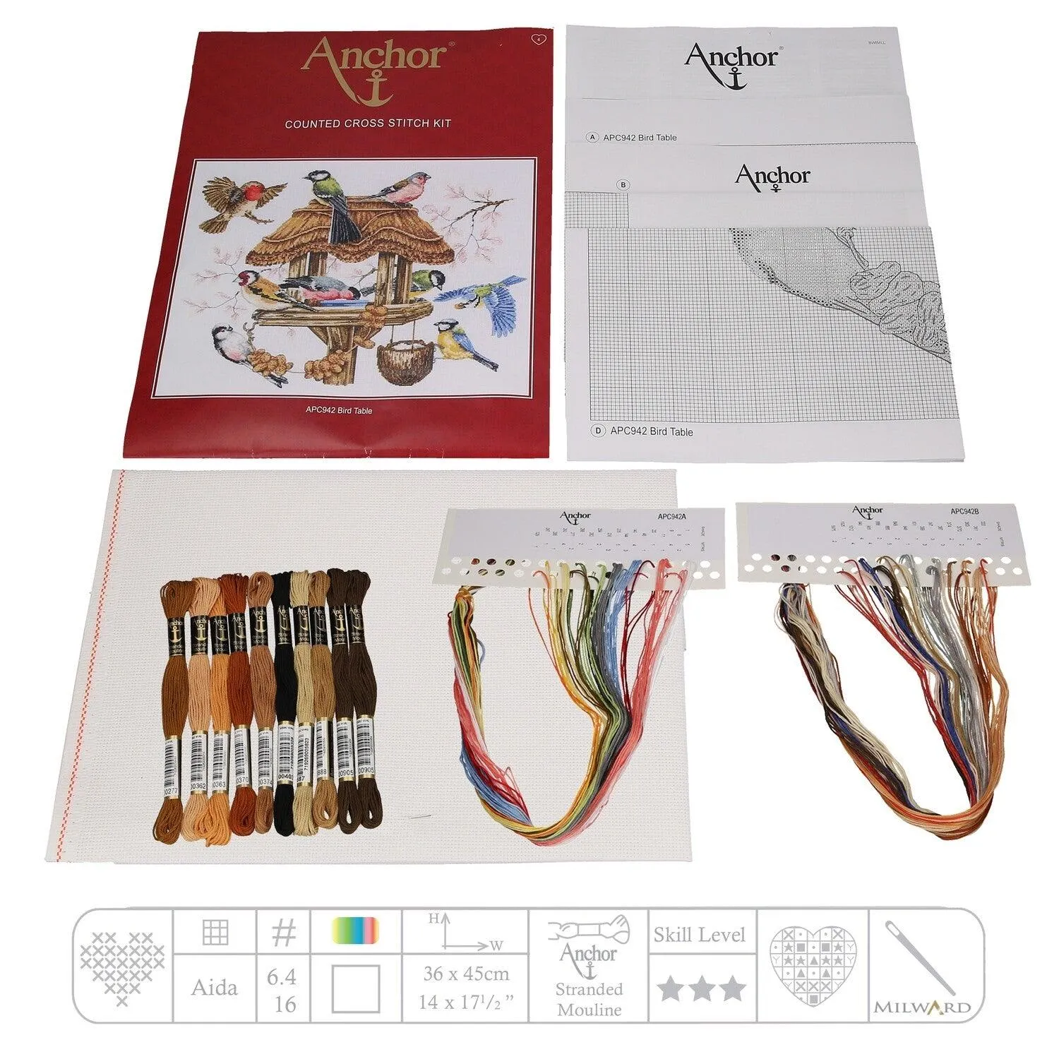 Anchor Essentials Cross Stitch Kit - APC942, Bird Table