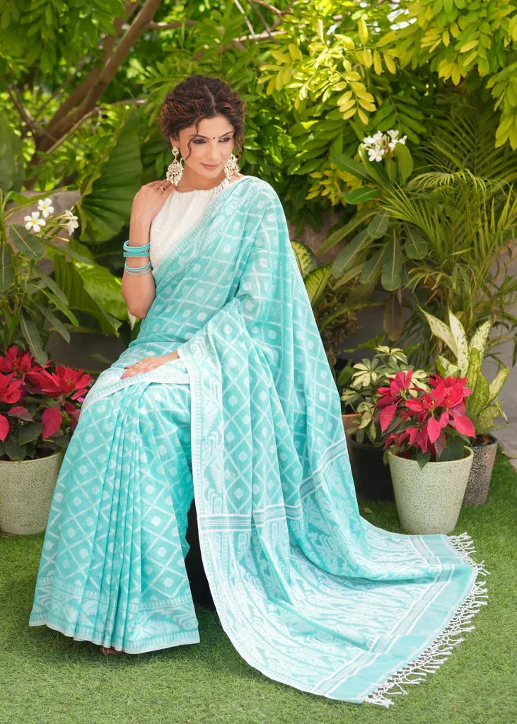 AQUA TURQUOISE JAMDANI SAREE