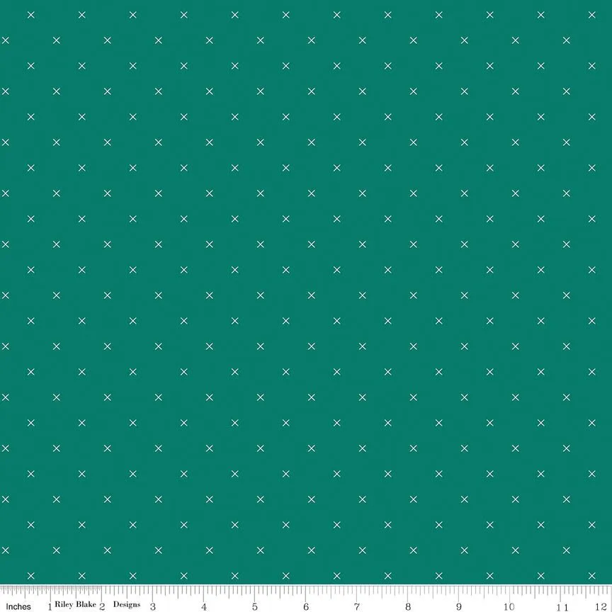 Bee Cross Stitch Jade Cotton Yardage by Lori Holt | Riley Blake Designs