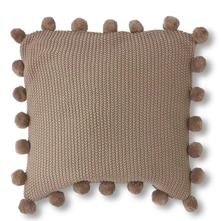 Brown Moss Stitch Knit Pillow w/Pompom Trim - 20 inch