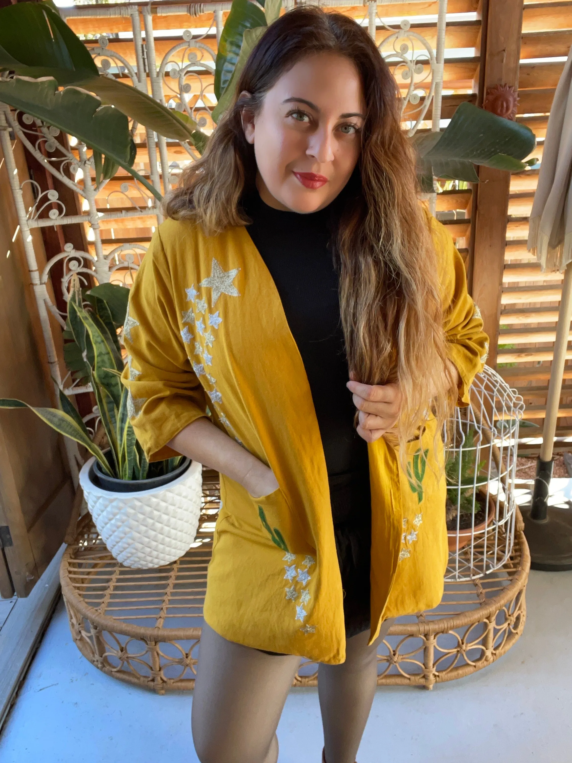 Chain stitch Embroidered  Desert Dome Blazer jackrt (Mustard )