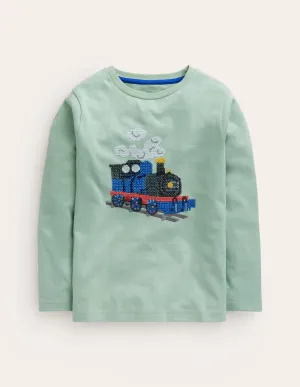 Cross-Stitch Cotton T-Shirt-Pistachio