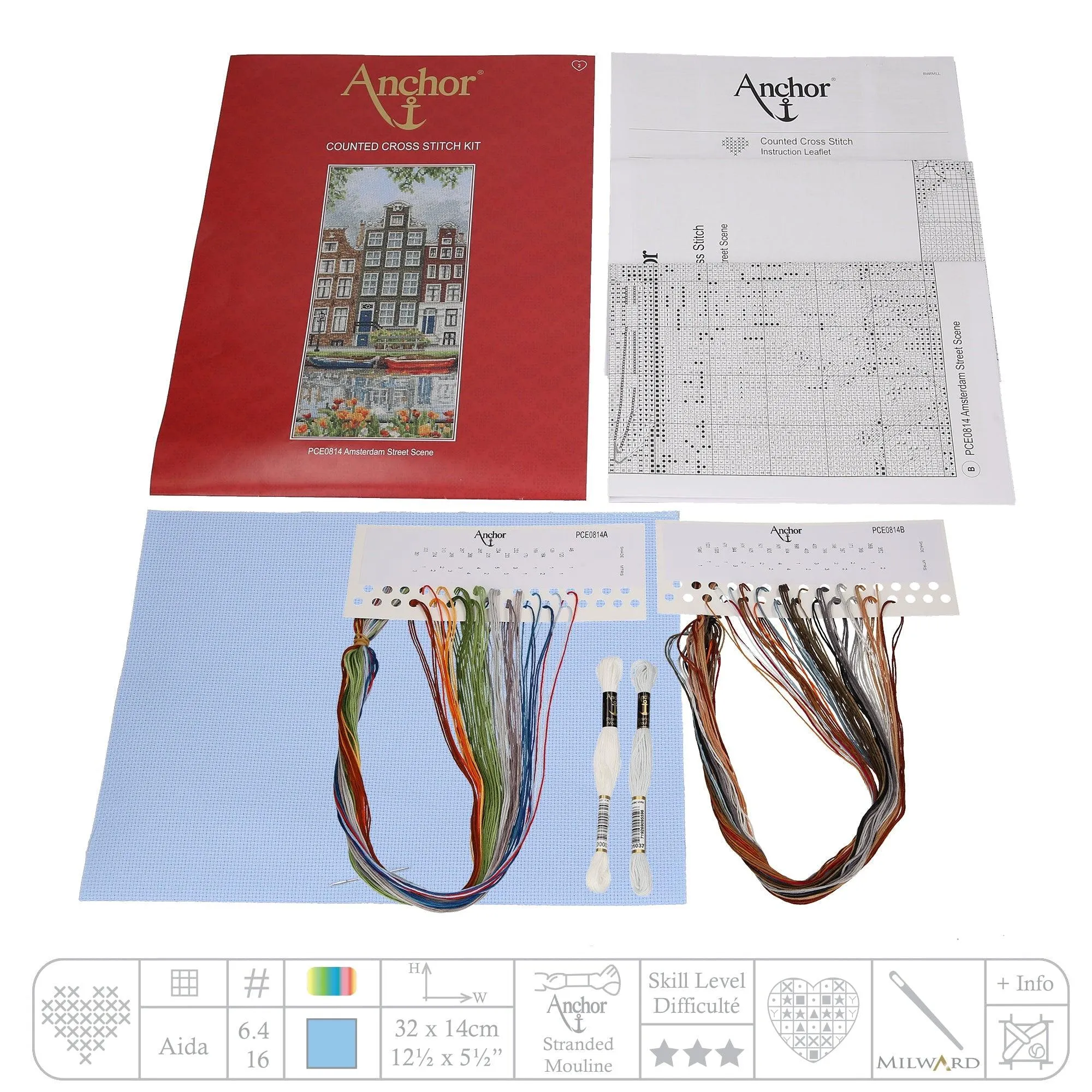 Anchor Amsterdam Street Scene Cross Stitch Kit - High-Quality, Detailed Embroidery Design