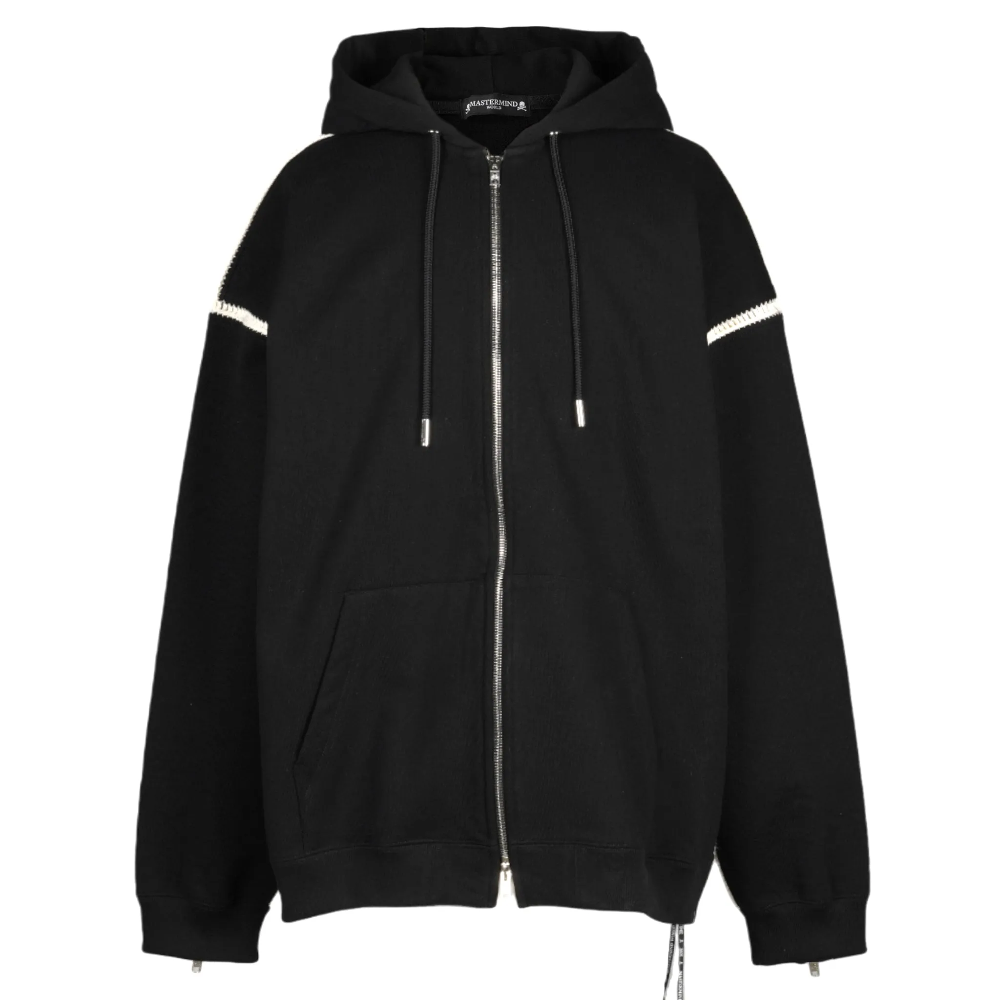 CROSS-STITCH ZIP-UP HOODIE (SW006) / 012:BLACK