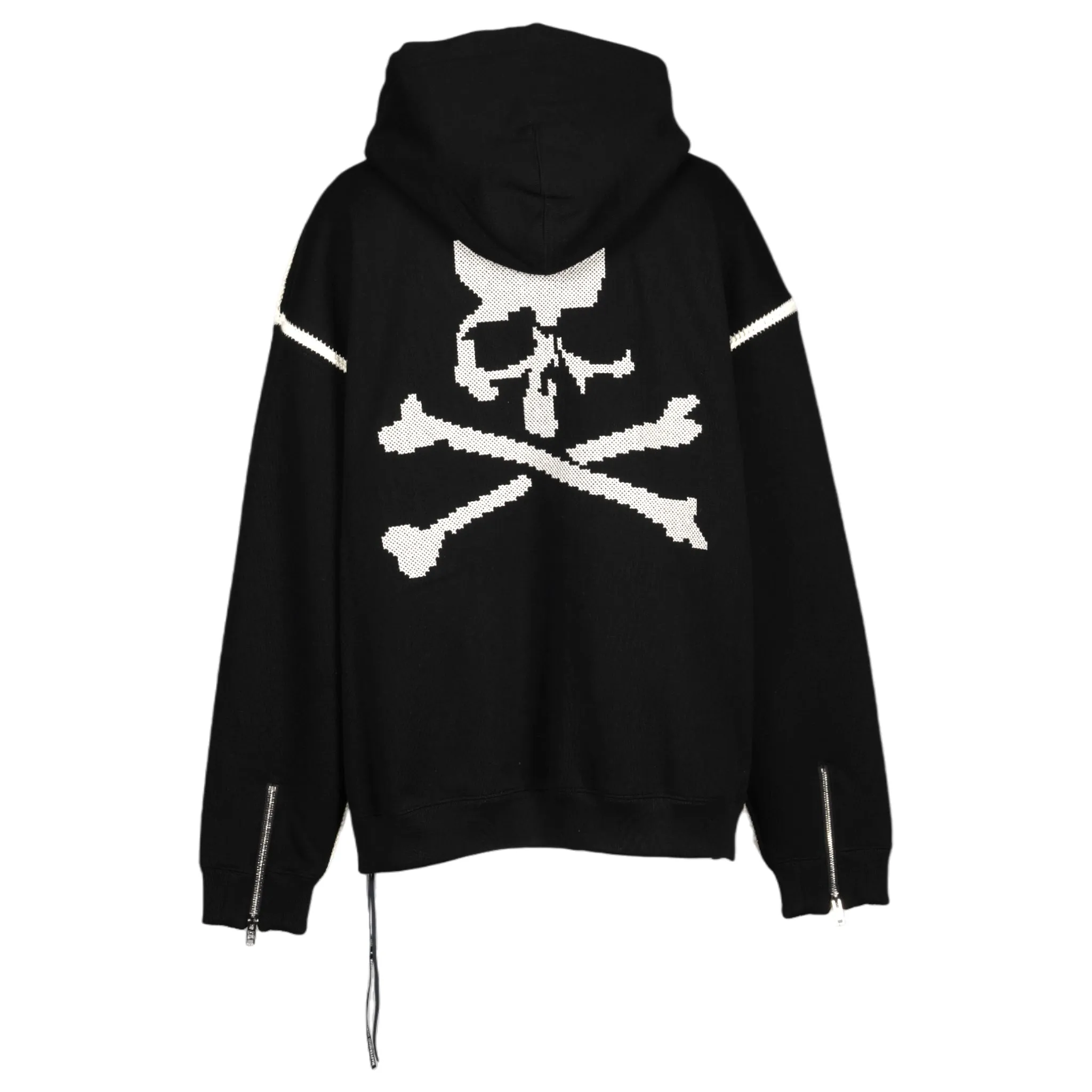 CROSS-STITCH ZIP-UP HOODIE (SW006) / 012:BLACK