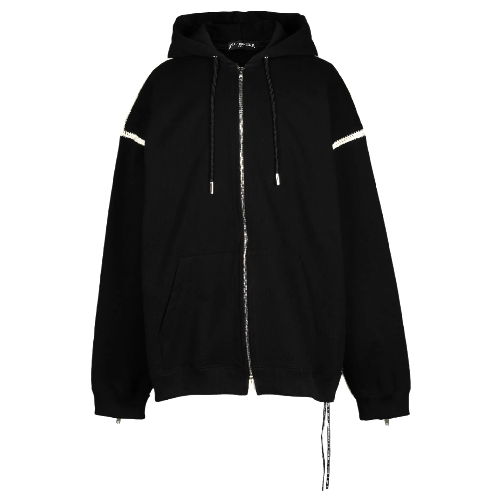 CROSS-STITCH ZIP-UP HOODIE (SW006) / 012:BLACK