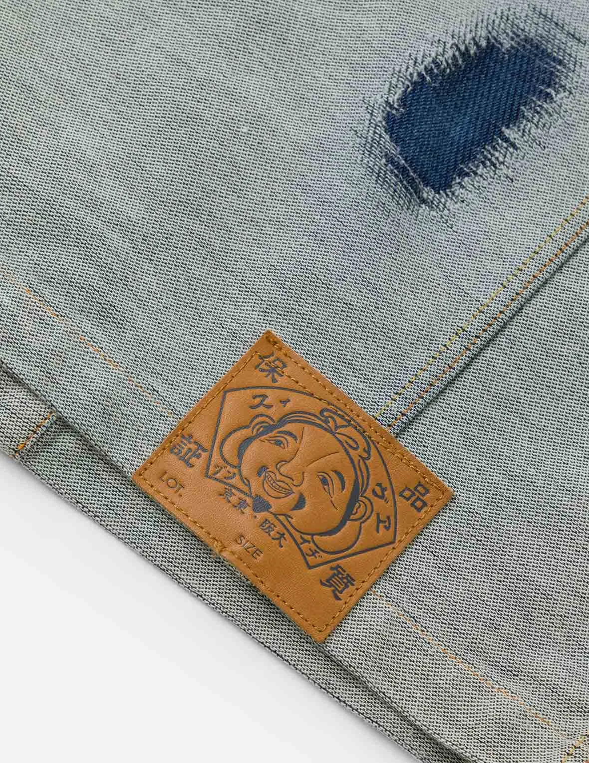 Distressed Logo and Seagull Embroidery Relax Fit Denim Jacket