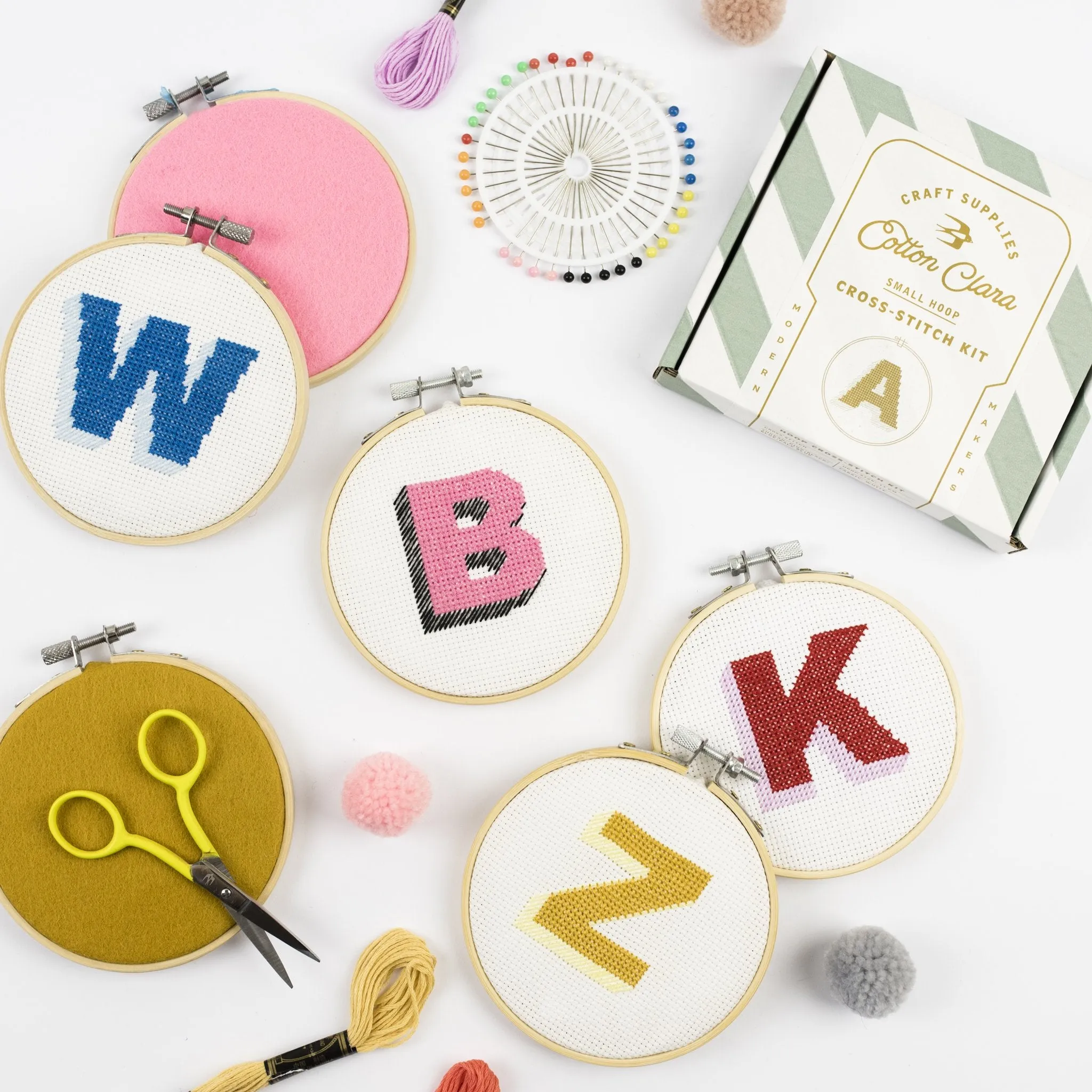 Drop Shadow Alphabet Cross Stitch Kit (Red   Lilac   Mustard   Lemon)