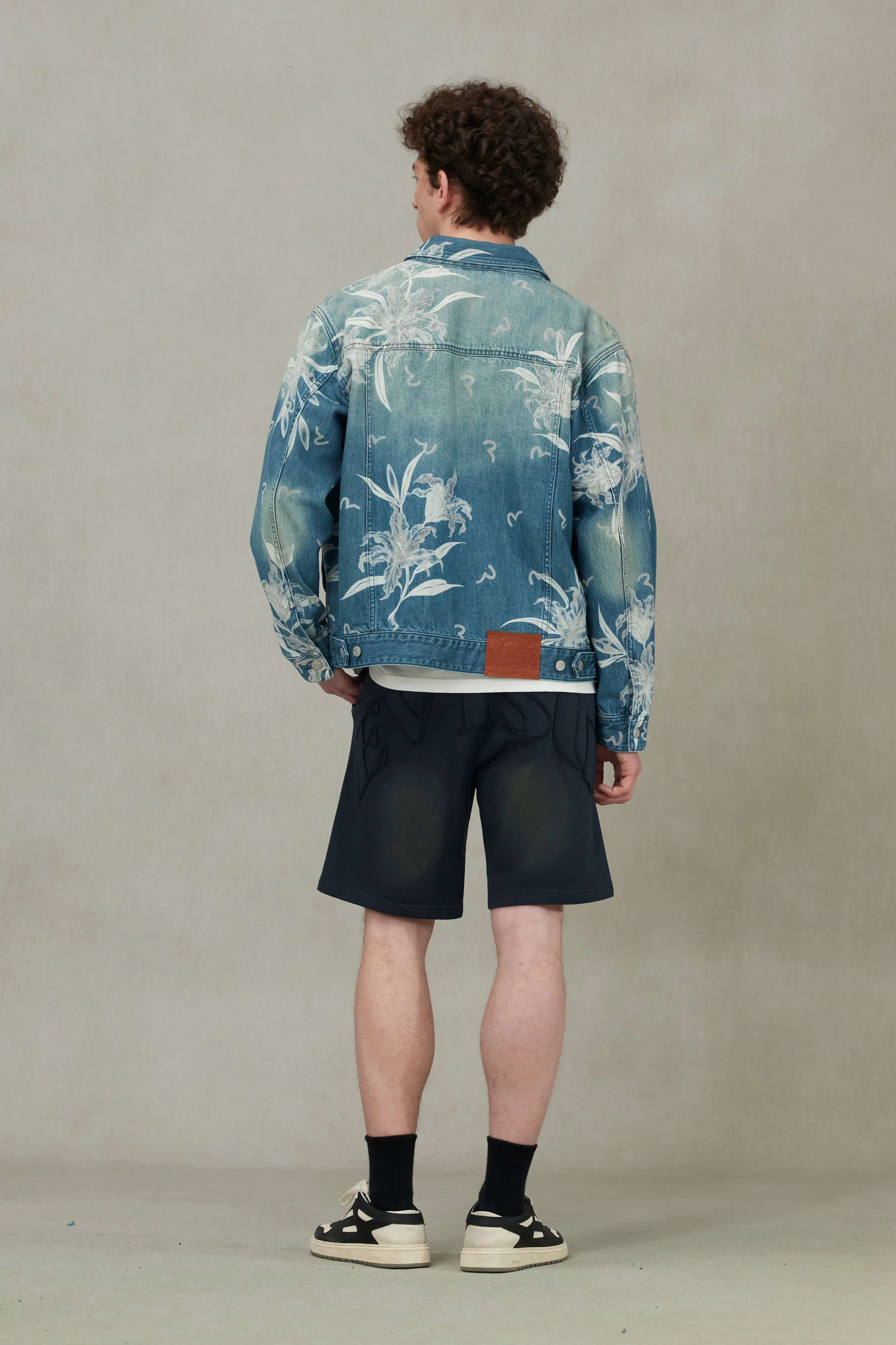 Floral and Seagull Embroidery Relax Fit Denim Jacket