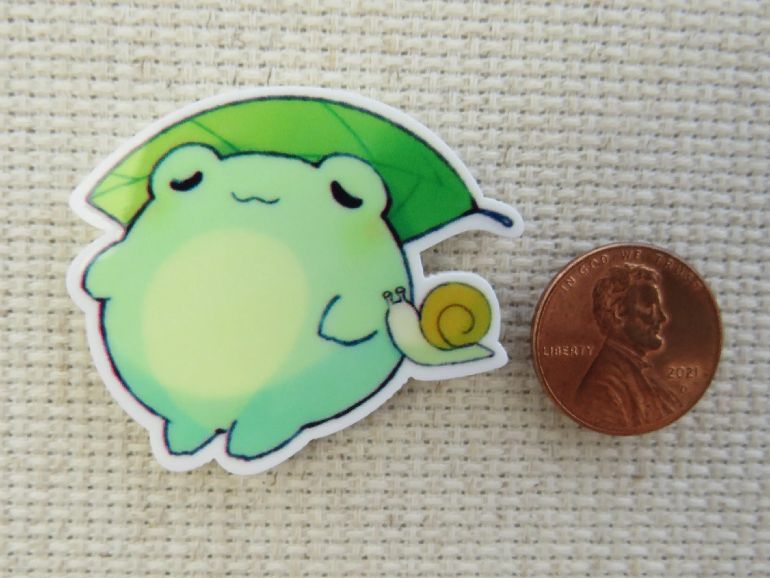 Frog Sleeping on a Leaf Pillow with a Snail Friend Needle Minder, Cover Minder, Magnet