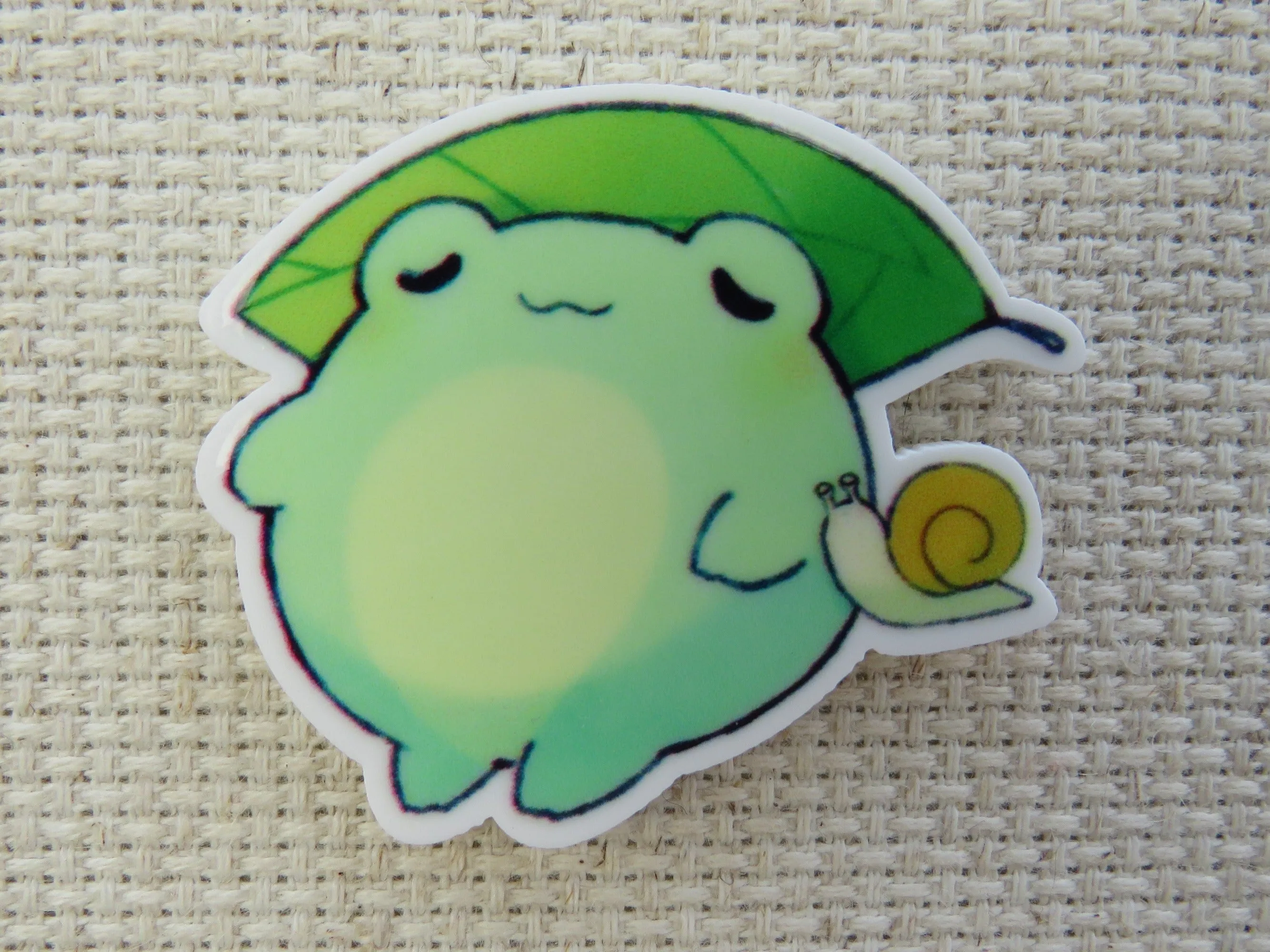 Frog Sleeping on a Leaf Pillow with a Snail Friend Needle Minder, Cover Minder, Magnet