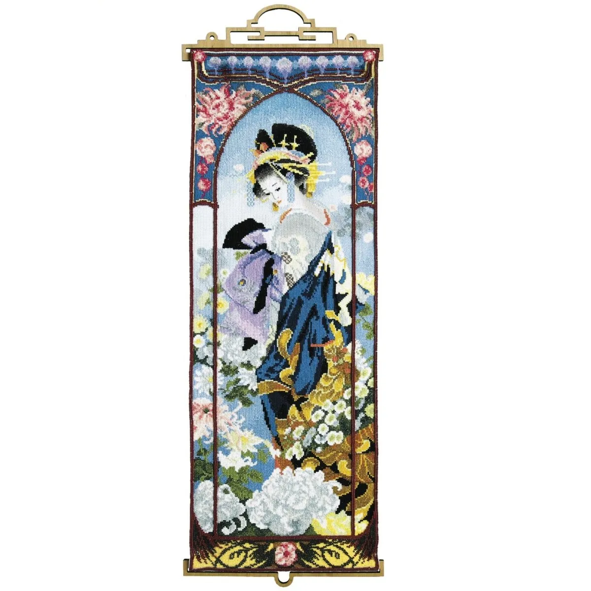 GEISHA WITH CHRYSANTHEMUMS, Counted Cross Stitch Kit, 14 count Aida, MOMENTOS MAGICOS (M-326)