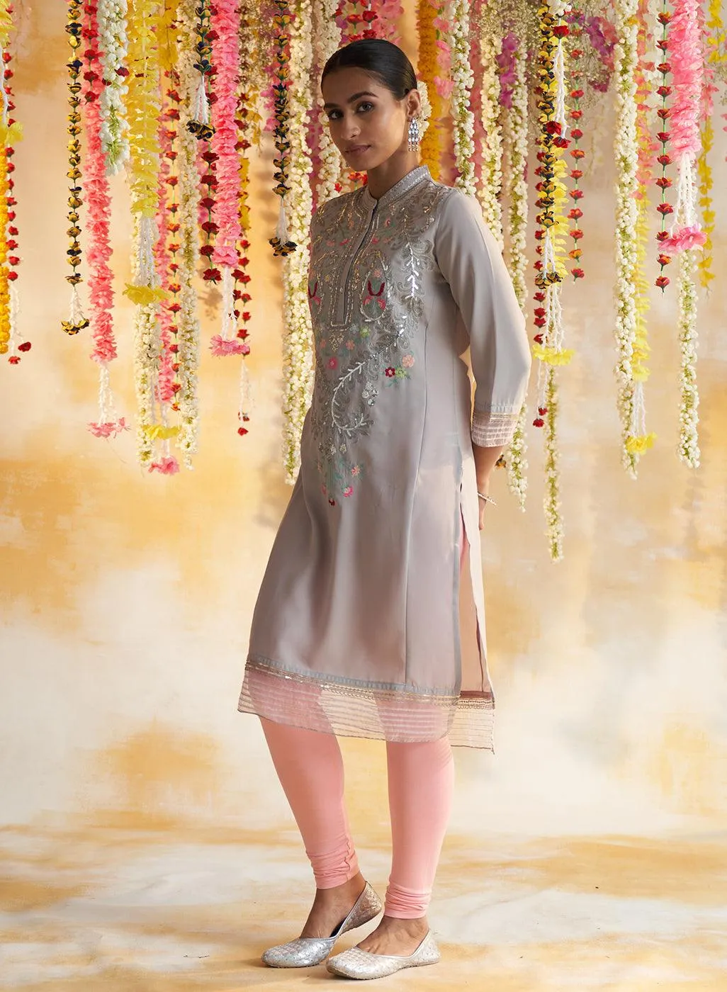 Glacier Grey Kurta With Embroidery