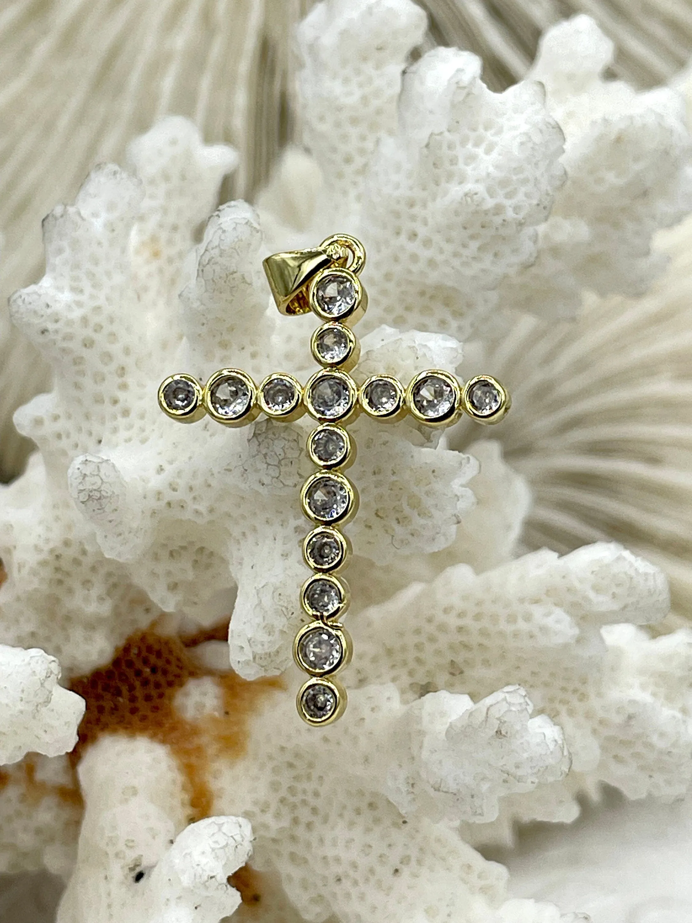 Gold Cross Charms with Cubic Zirconia, Gold Religious Cross, Brass Cross Charm, Gold Cross Pendant with clear CZ, 3 styles, Fast Ship