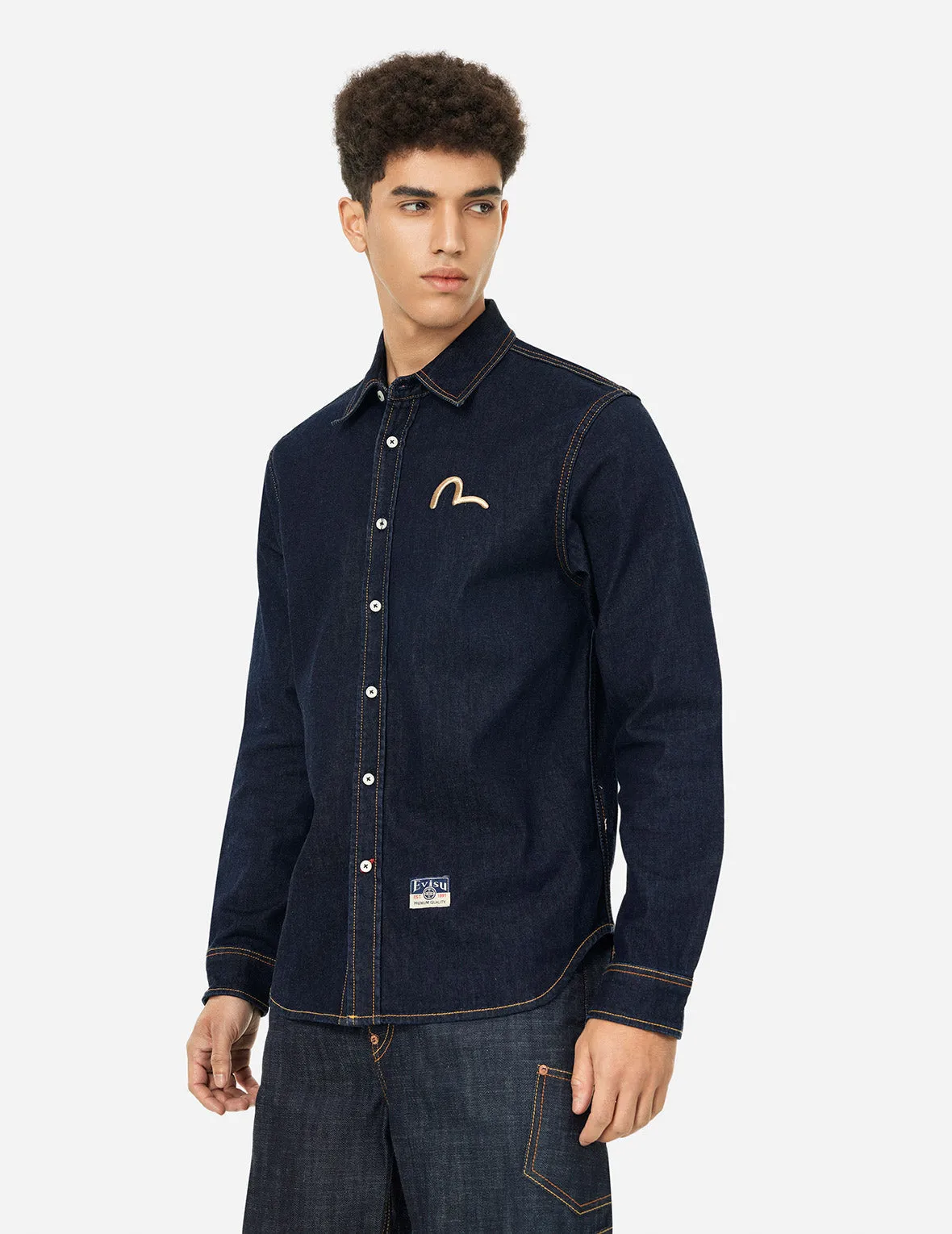 Hakutaku Daicock Printed Regular Fit Denim Shirt