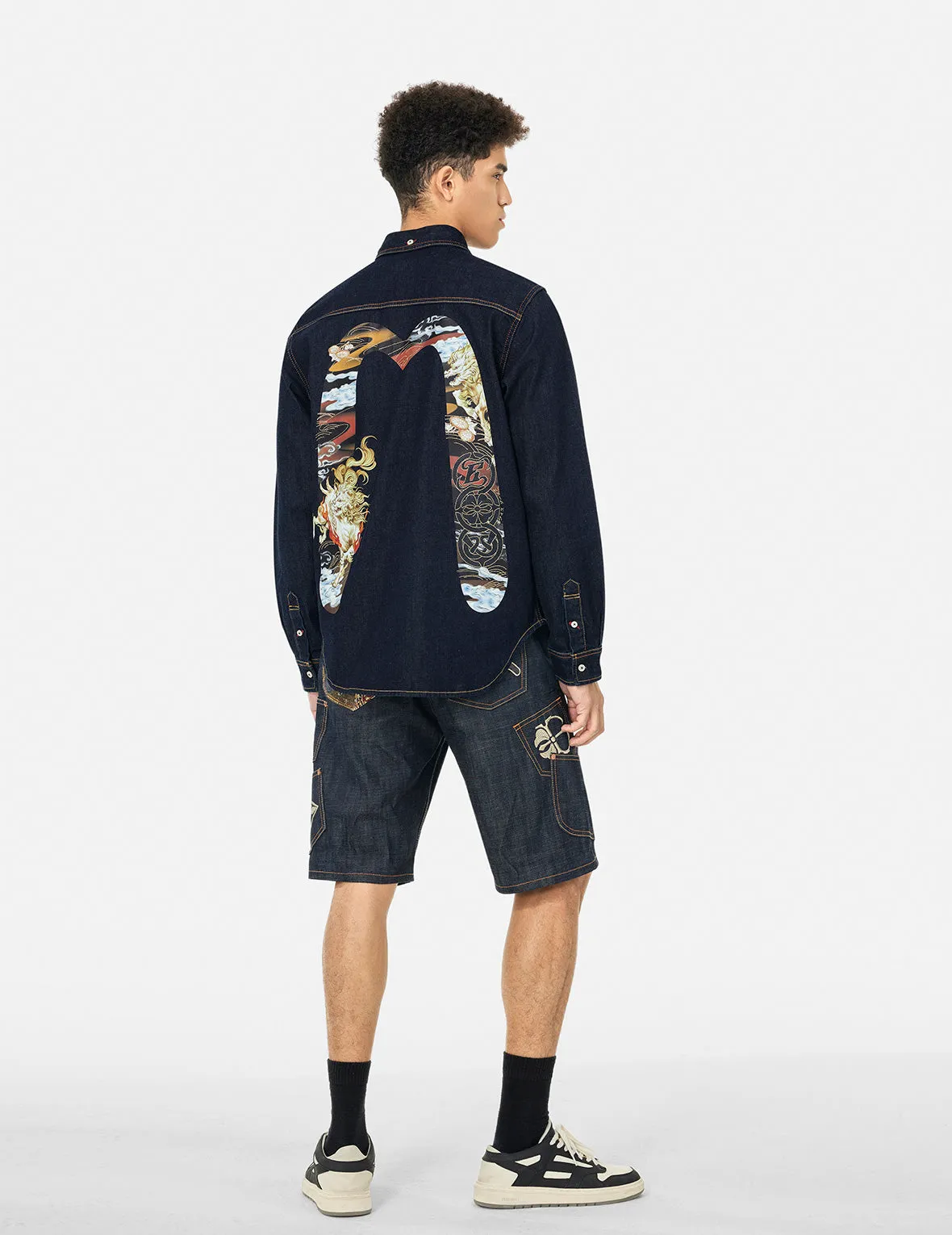 Hakutaku Daicock Printed Regular Fit Denim Shirt