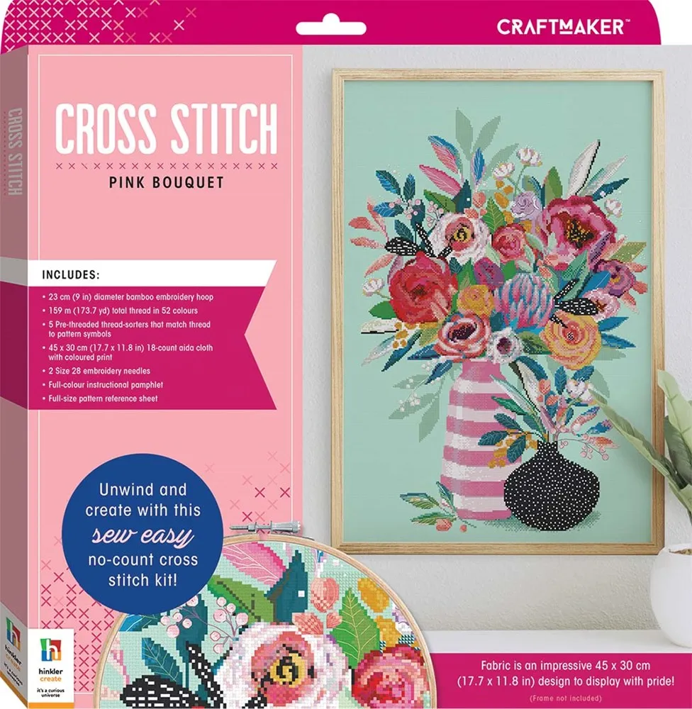 Hinkler Craft Maker Cross-stitch Kit: Pink Bouquet