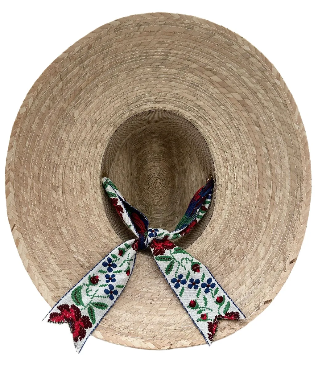 Hollyhock Sun Hat - Vintage Antique Rose Cross-Stitch Short Ribbon