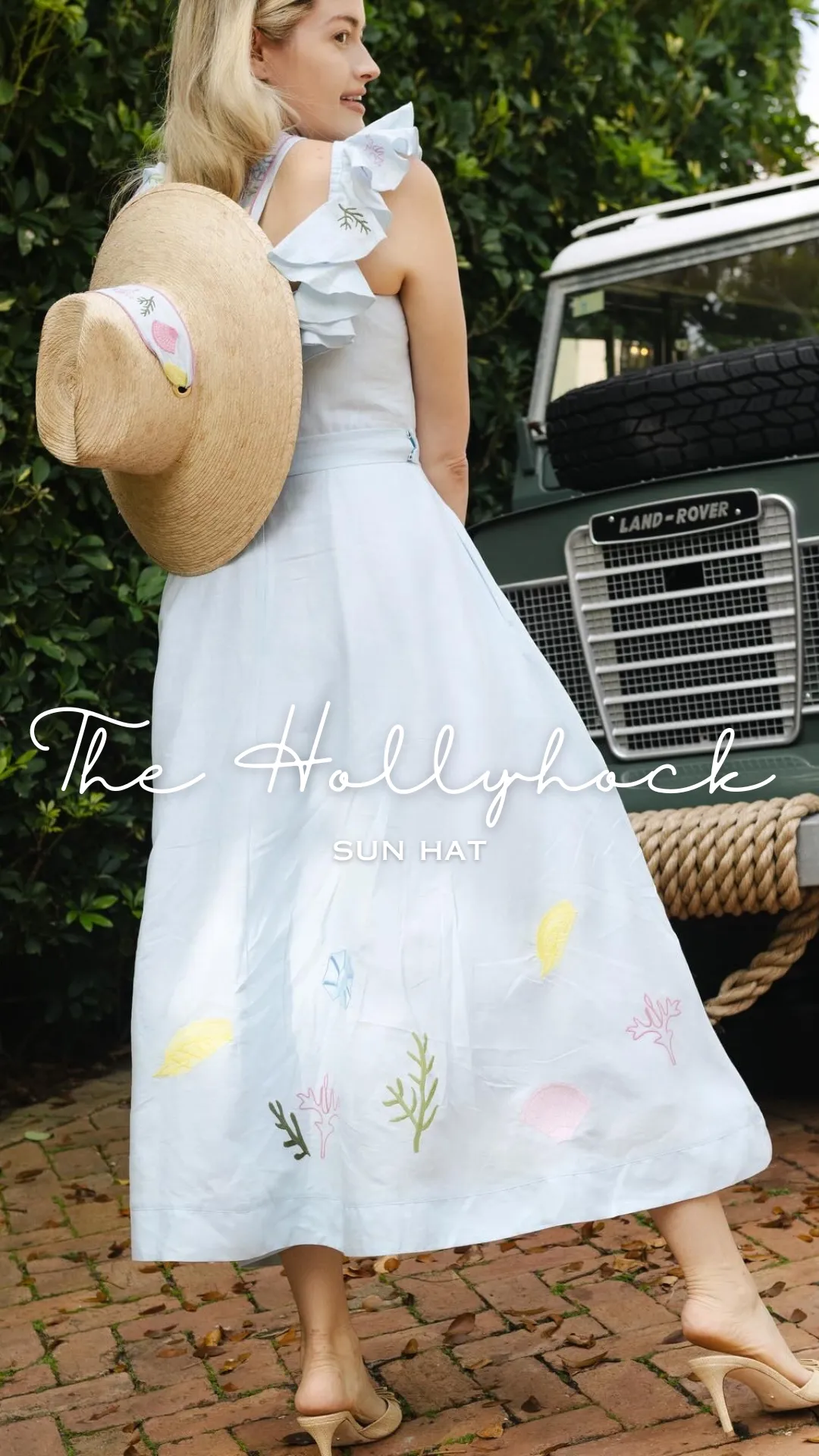 Hollyhock Sun Hat - Vintage Antique Rose Cross-Stitch Short Ribbon