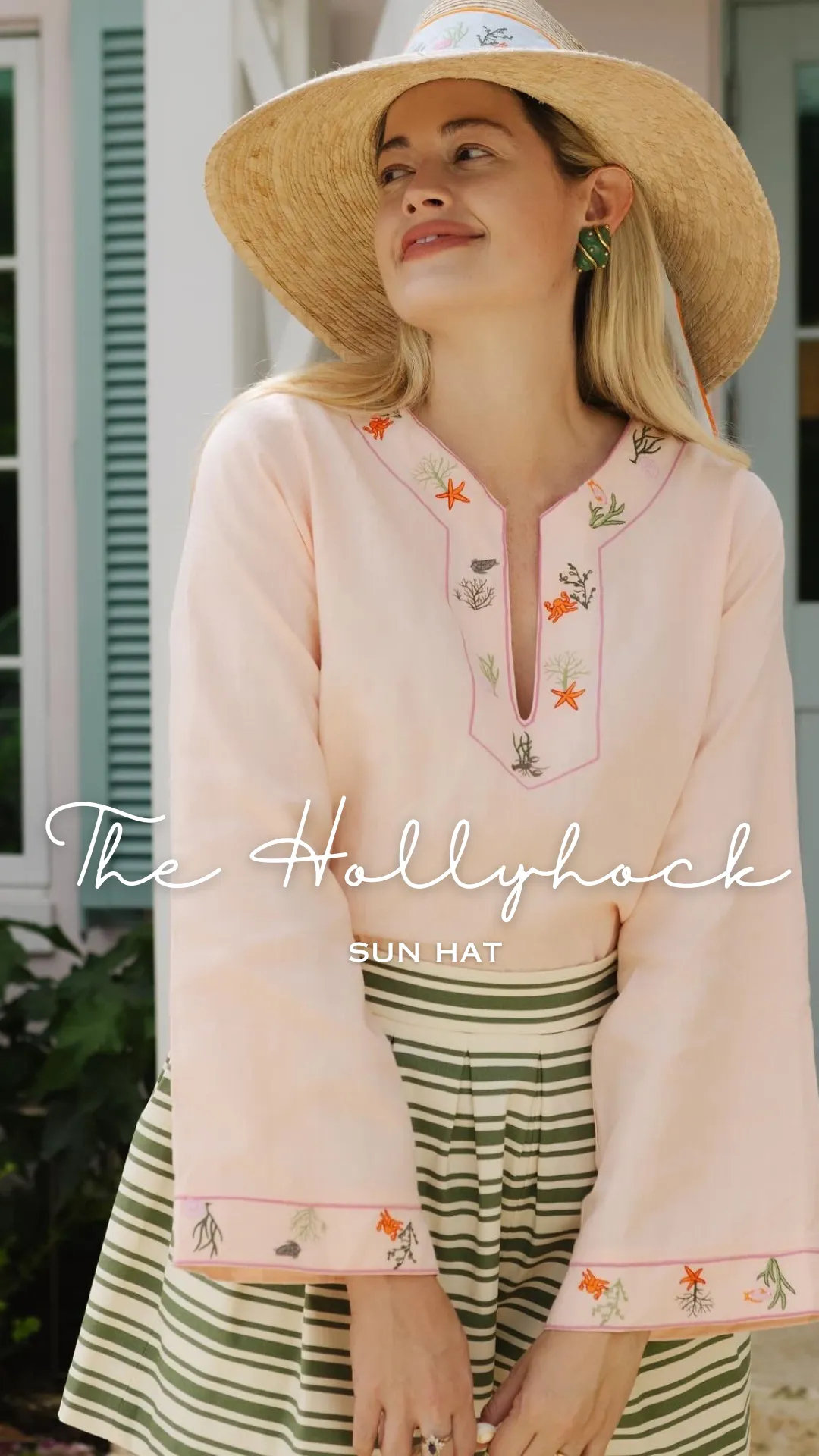 Hollyhock Sun Hat - Vintage Antique Rose Cross-Stitch Short Ribbon