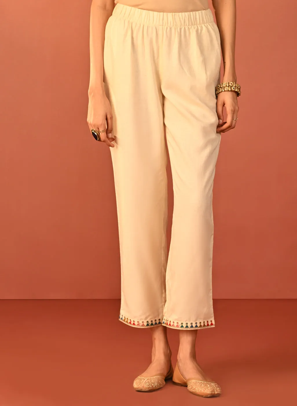 Irina Ivory Embroidered Khadi Cotton Co-ord Set for Women