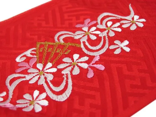 Japanese Kimono Haneri Collar for Girls- Rayon Kimono Embroidery Red Fan pattern