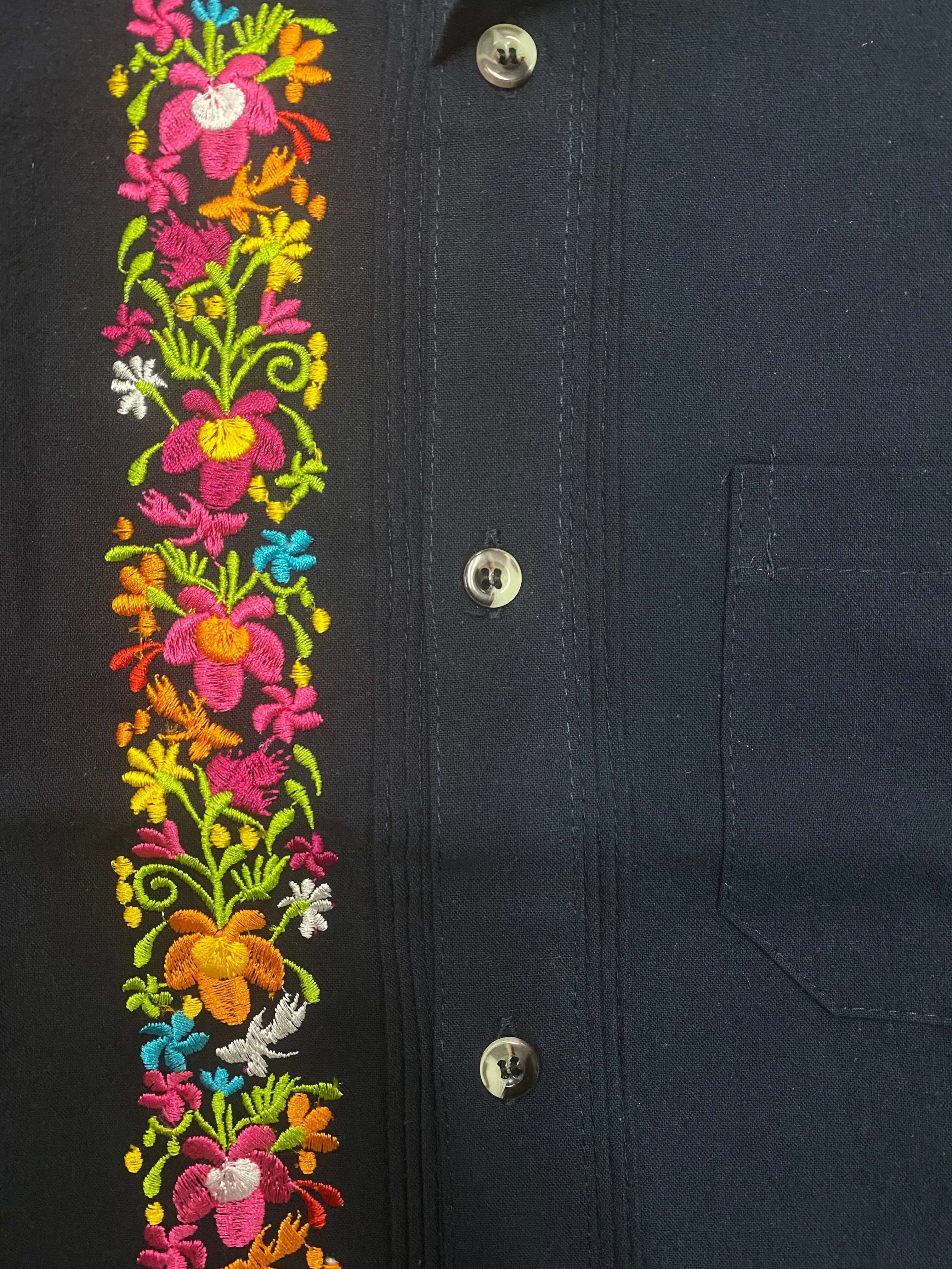 Boys Navy Blue Guayabera Shirt - Cancun Style, Traditional Mexican Design