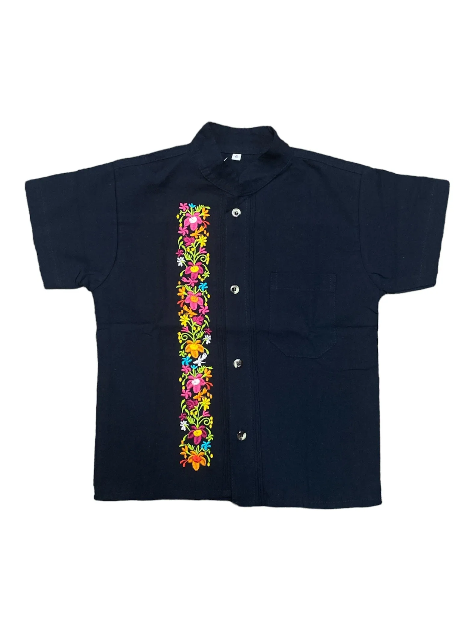 Boys Navy Blue Guayabera Shirt - Cancun Style, Traditional Mexican Design