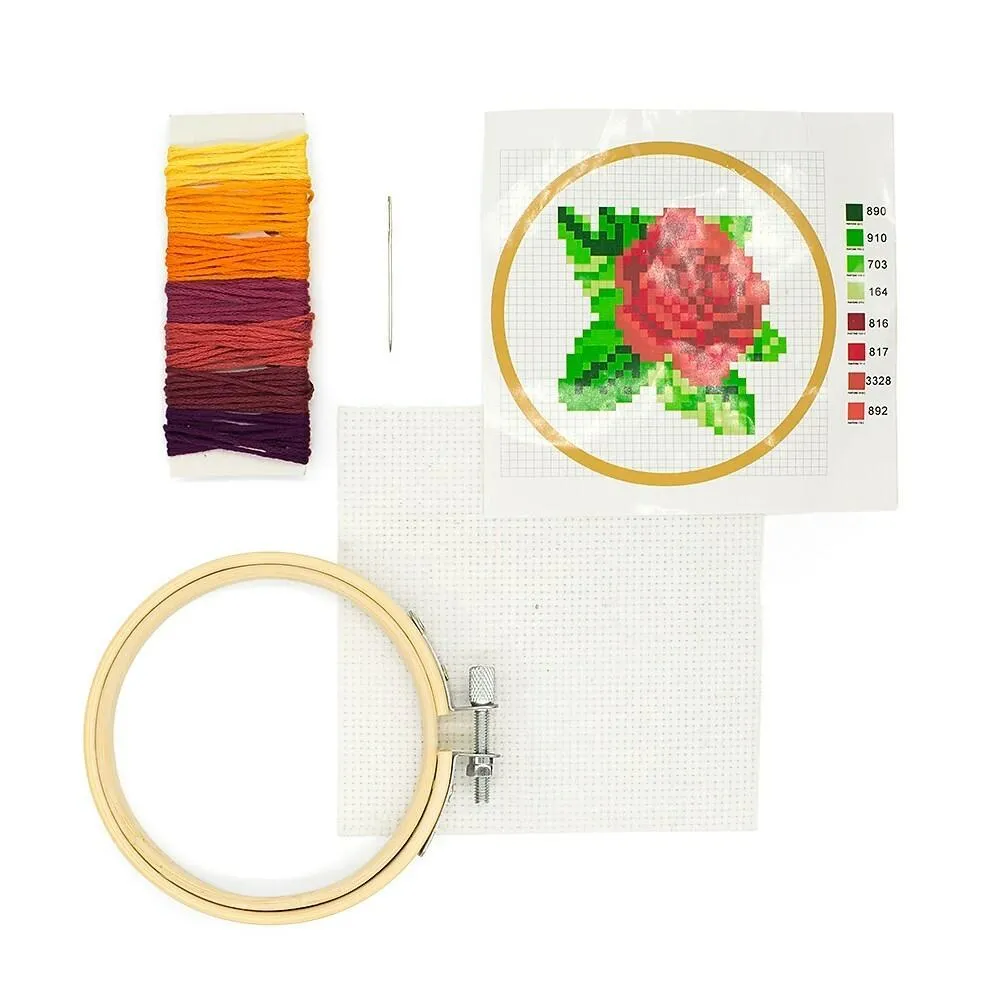 Mini Cross Stitch Embroidery Kit (Rose)