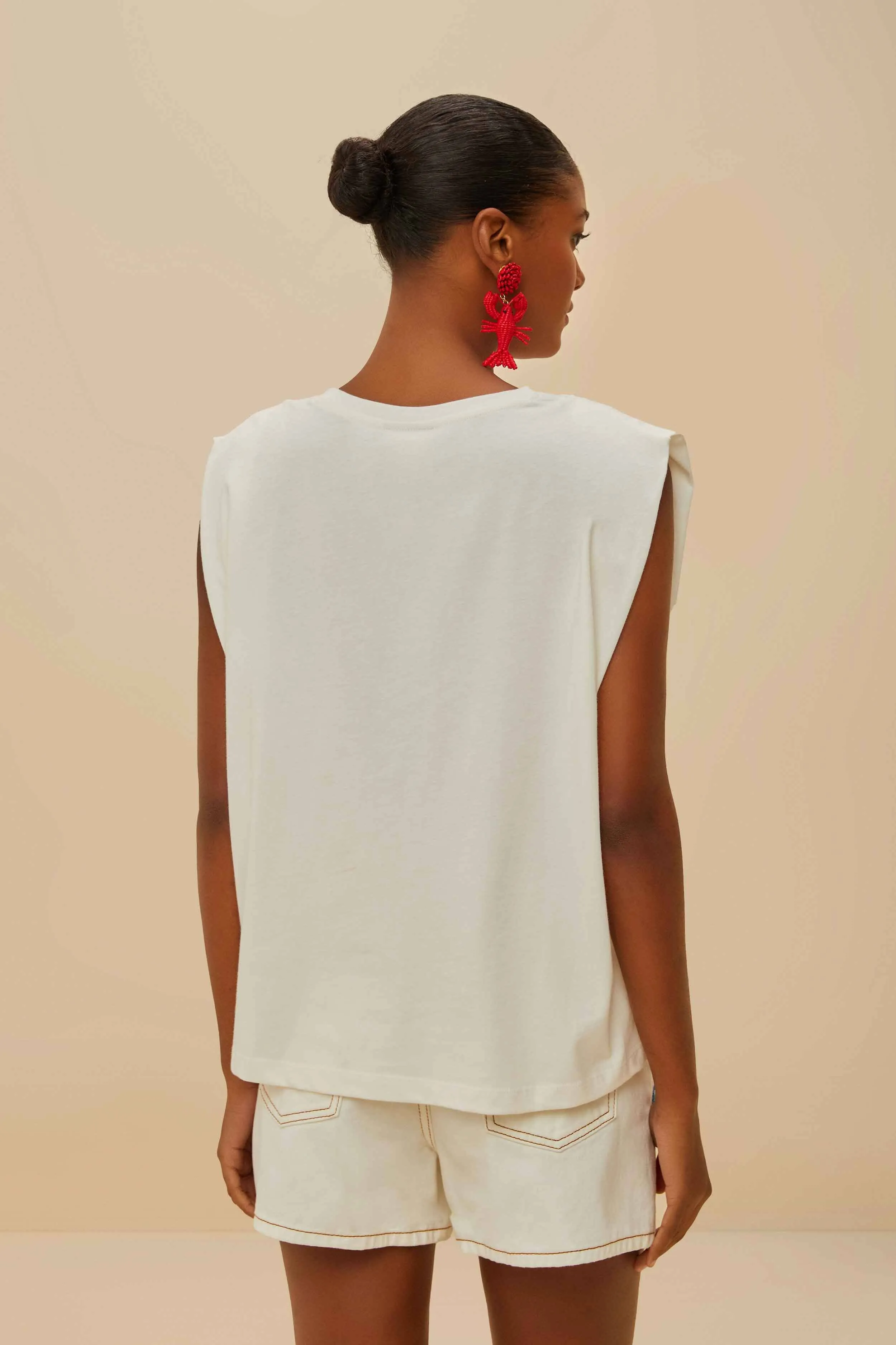 Off-White Cross Stitch Flowers Organic Cotton T-Shirt