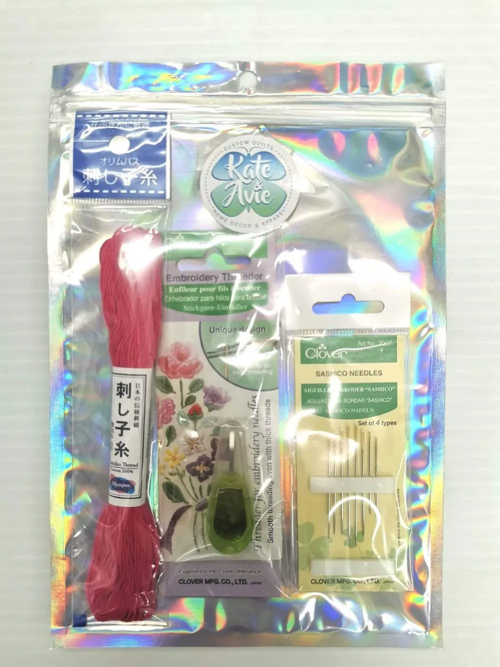 Sashiko Accessories- Clover Threader And 1 Pack Of Needles With 1 Skeins Of Sashiko Embroidery Threads