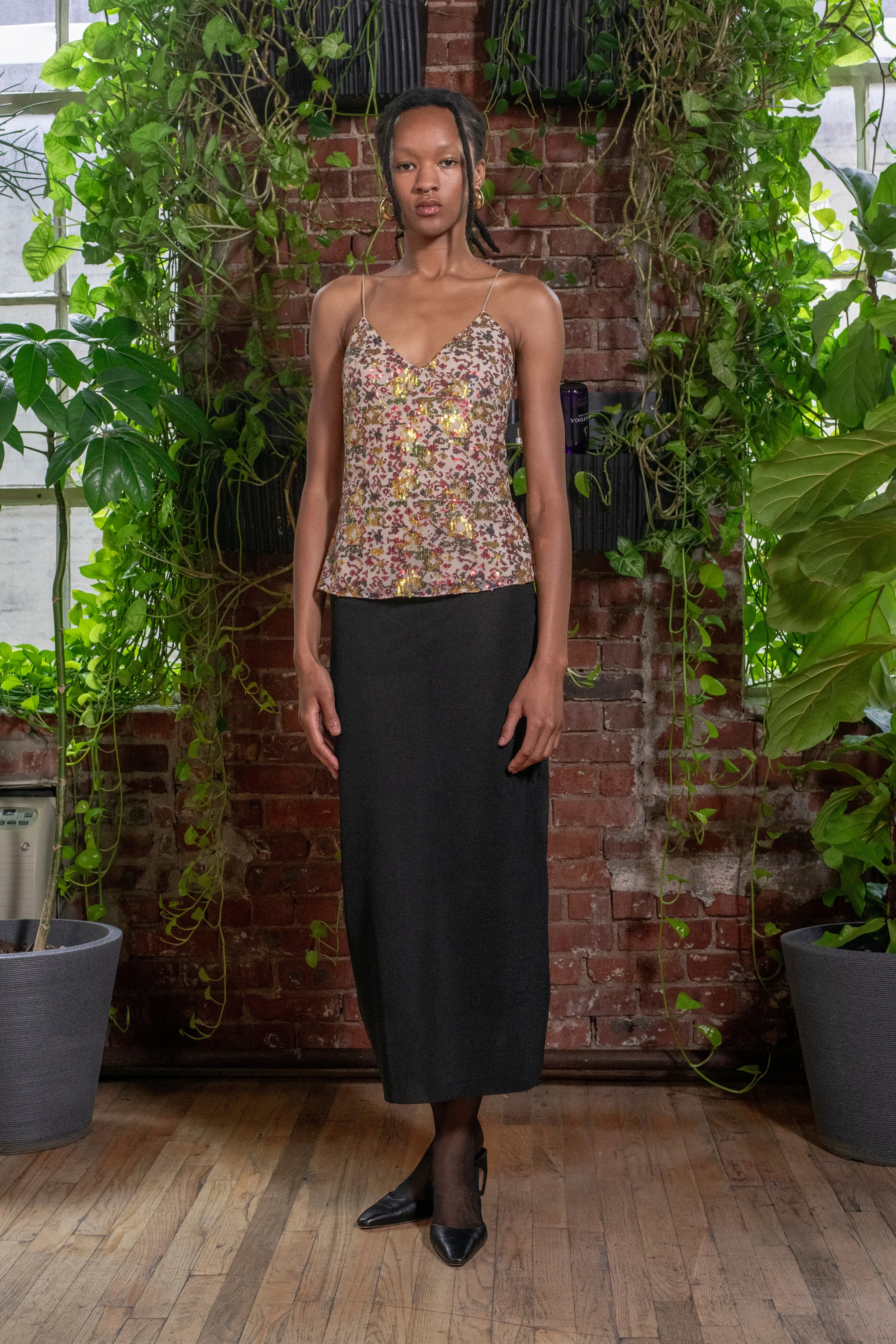SEQUIN CAMISOLE - SEQUIN CROSS STITCH MESH
