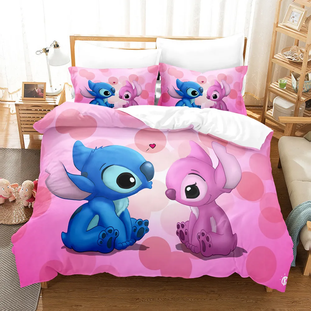 stitch bed set blue pink integrated with couple