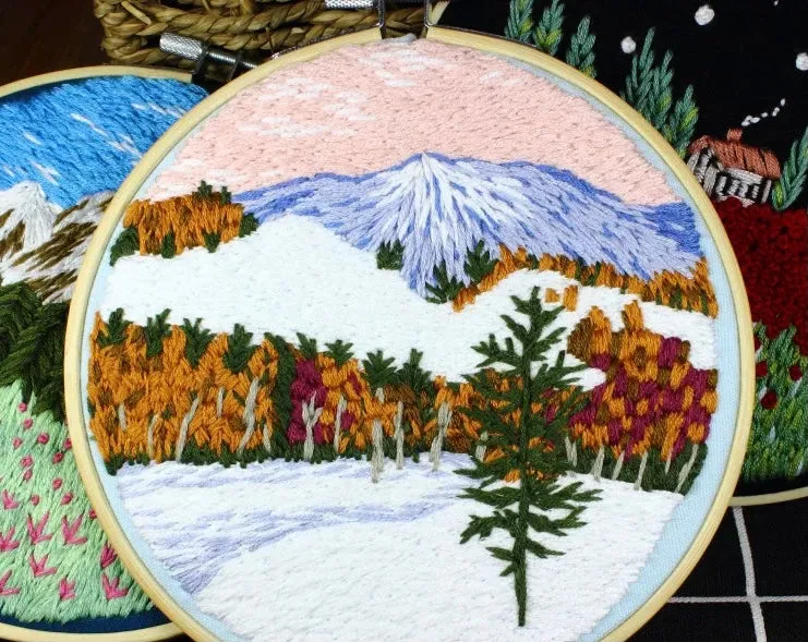 Thread Painting Mountain View DIY Hand Embroidery Kit 20cm