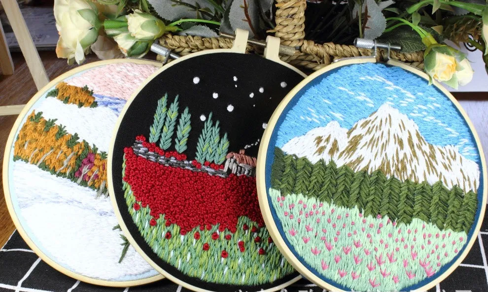 Thread Painting Mountain View DIY Hand Embroidery Kit 20cm