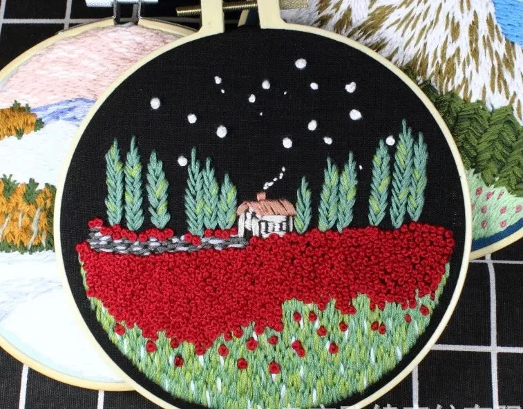 Thread Painting Mountain View DIY Hand Embroidery Kit 20cm