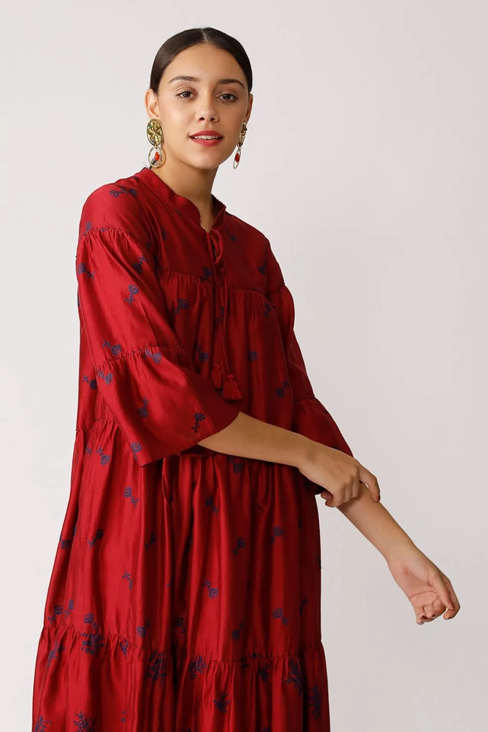 Twister Embroidered Tiered Dress